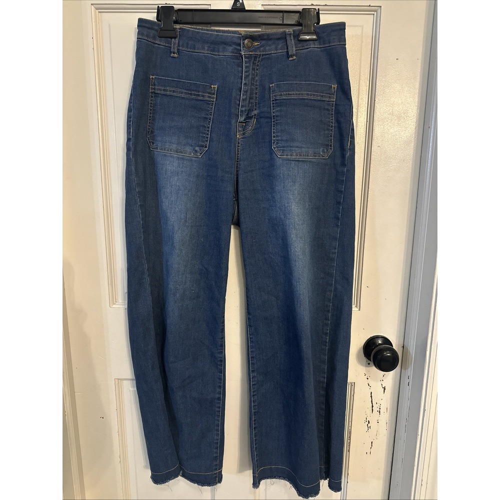 FRYE Mila Jeans Women's Wide Leg Boho Size 28 Med Wash High Rise Patch Pockets